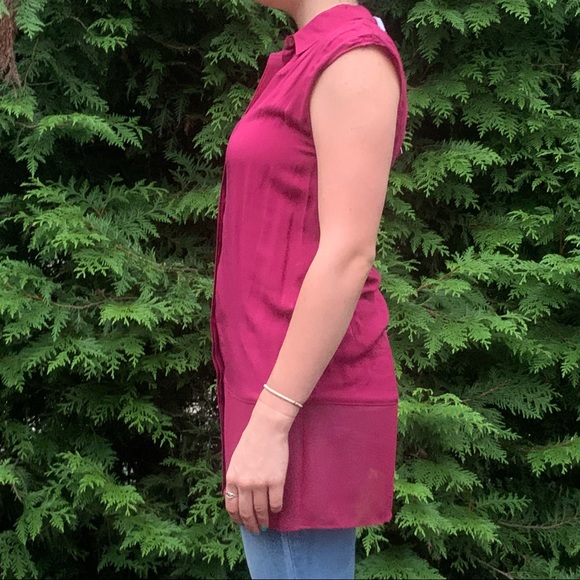 NWT BCBGeneratoin Fuchsia Pink Tank Top Flowy Blouse XXS Sheer Bottom - Picture 4 of 6